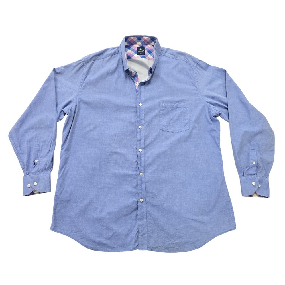 TailorByrd Mens XXL Lt Blue Button Down Shirt Plaid Collar Contrast Cuffs 27x33